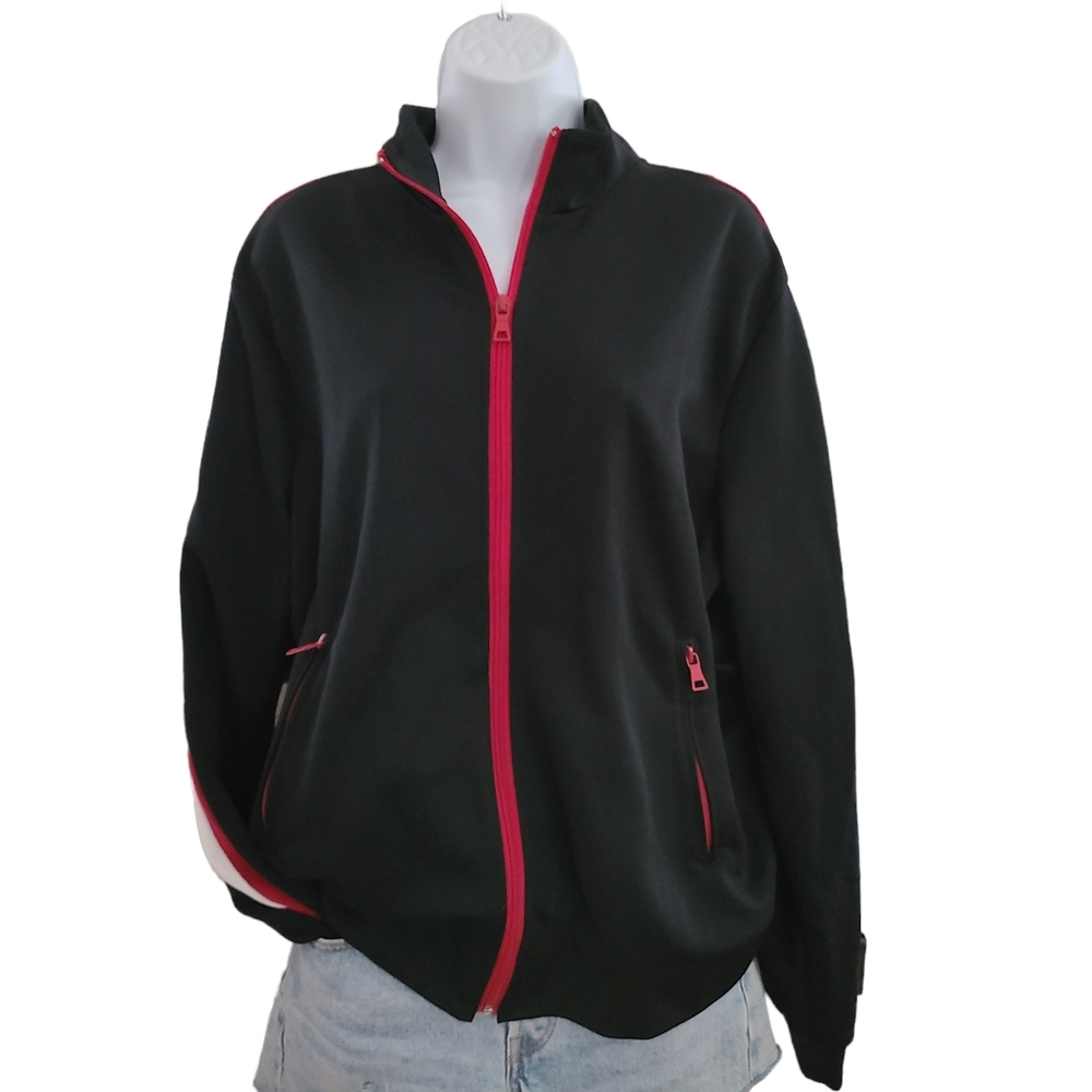 Forever 21 Black Track Jacket Striped Sleeves Front Zip Size S